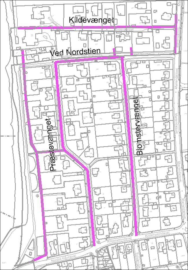 Projektområde for separering af kloakker og renovering af drikkevandsledninger